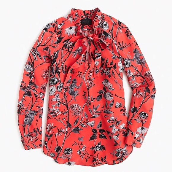 J. Crew Tops - J. Crew Collection Ruffle Tie Pink Silk Blouse 10